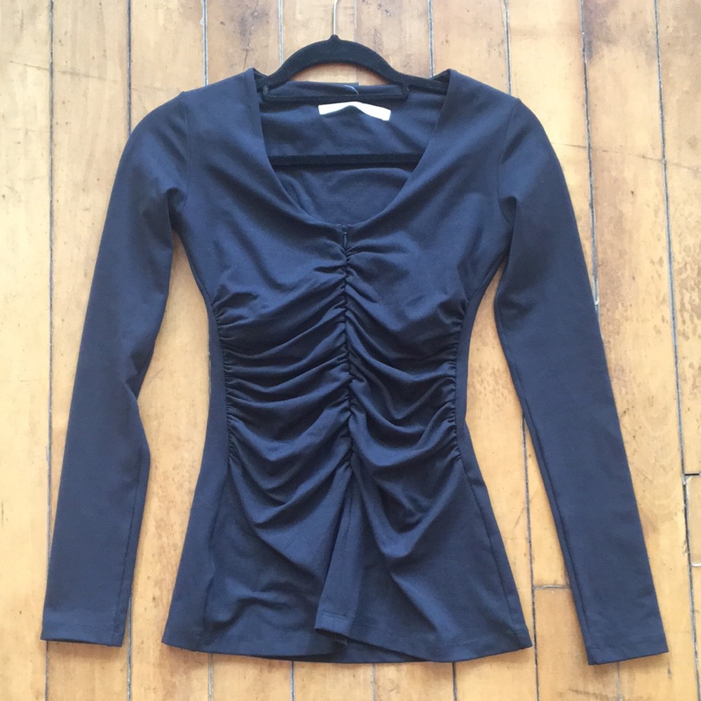 Susana Monaco black ruched shirt XXS-XS